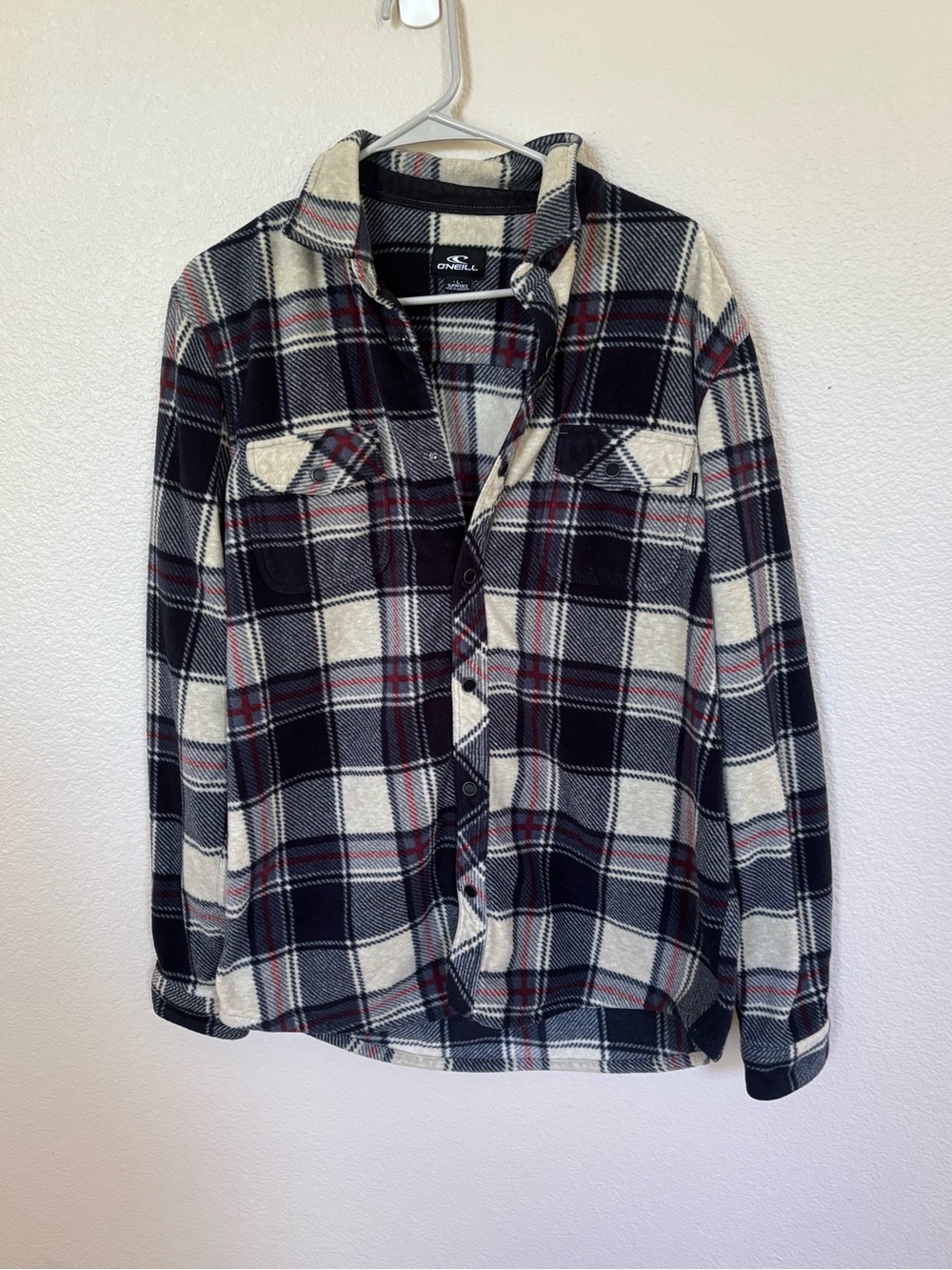 O'Neill Black, Cream, Blur & Red Plaid Flannel Shirt